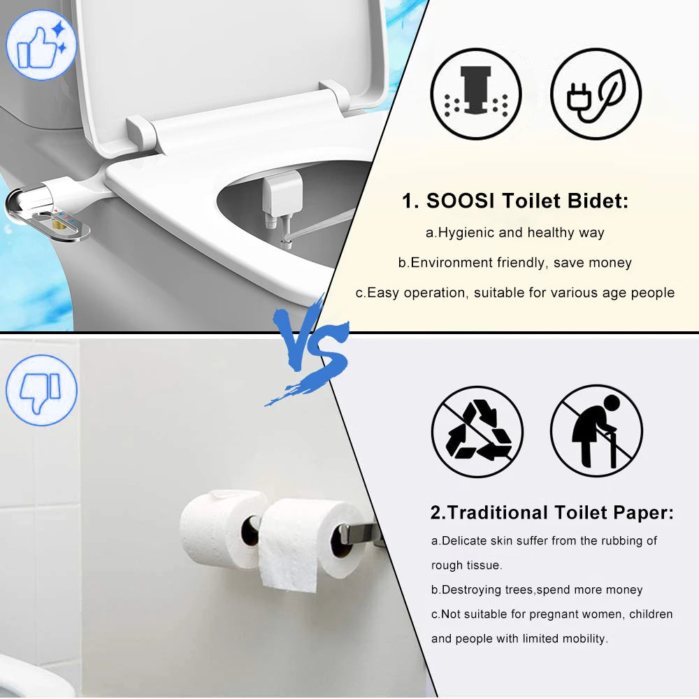 Bidet Toilet Seat New Lightweight Ultra-thin Non-Electric  Double Nozzle Adjustable Water Pressure