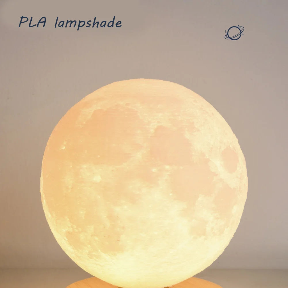 Levitating Moon Magnetic Floating Night Light, Creative Table 3D Printed LED Lamp with Wooden Base for Gift Office Bedroom Home