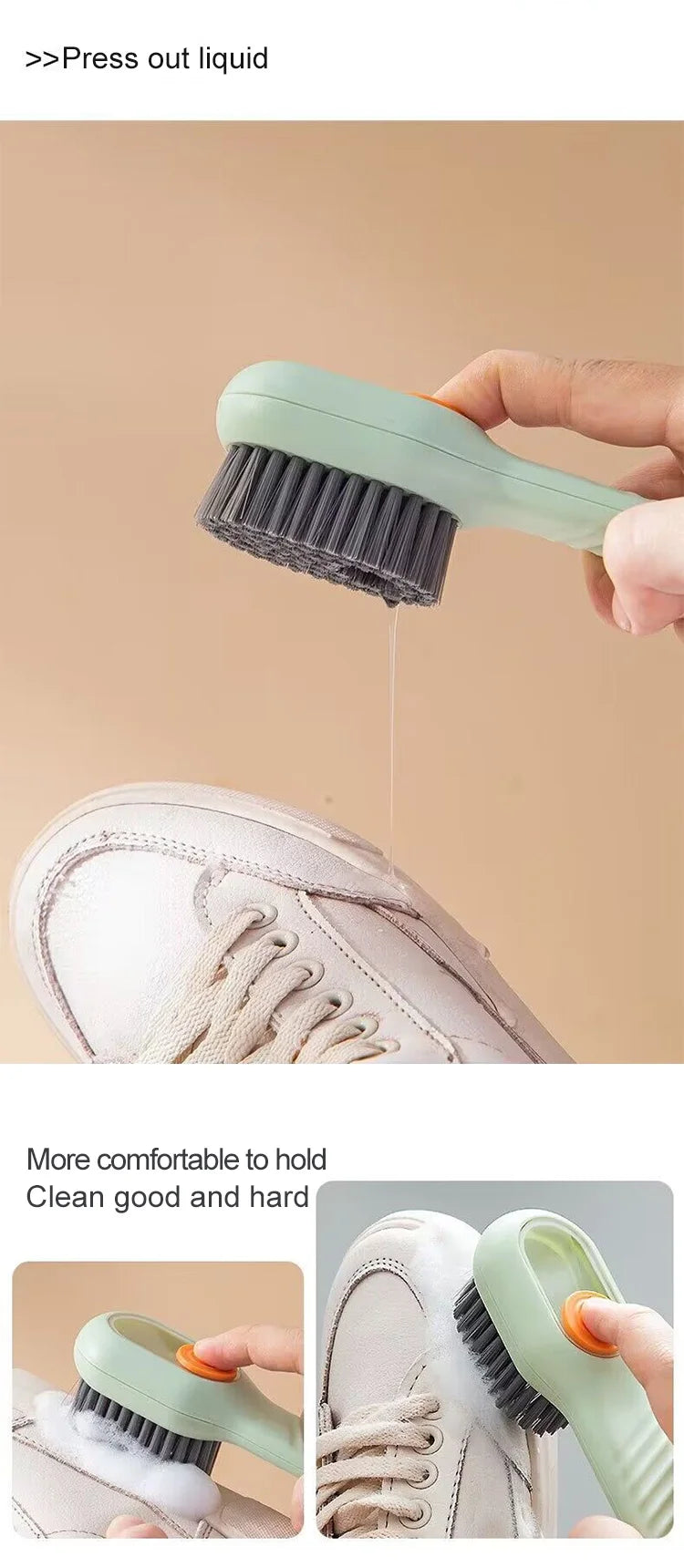 Multifunction Cleaning Shoe Brush Soft Automatic Liquid Shoe Brush Long Handle Clothes Soap Brush With Hook Clean Tool