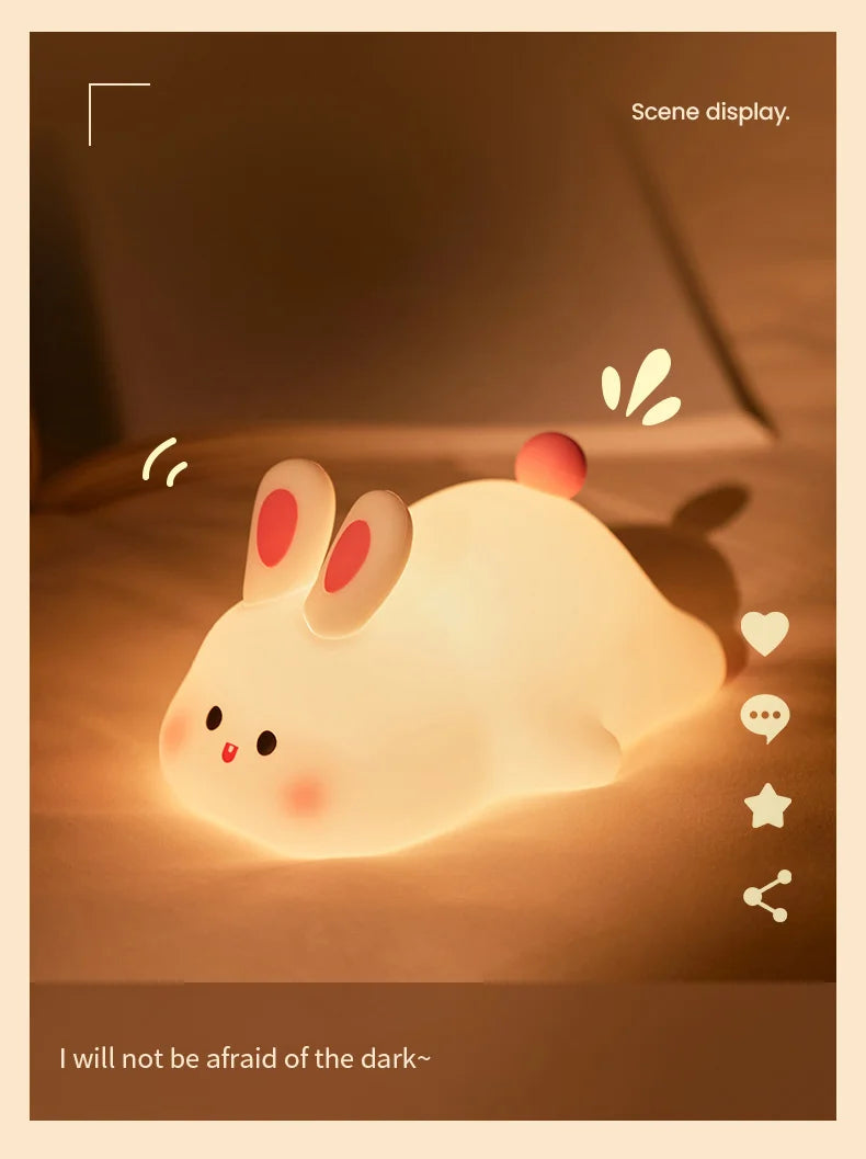 1pc Cute Rabbit-shaped USB Rechargeable Silicone Night Light for Bedroom - Eye Protection Sleep Bedside Lamp Desk Lighting