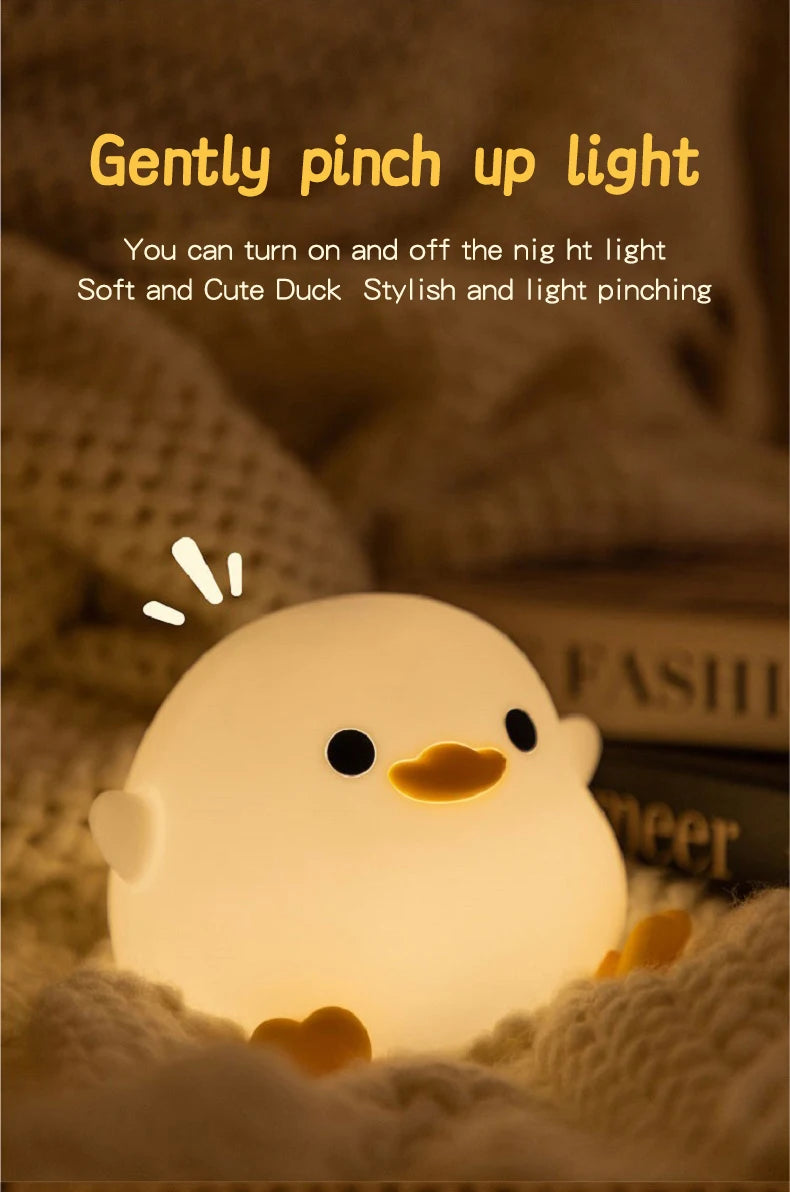 1pc Doudou Duck night light  Children's gift soft light eye care USB charging timing automatic clap silicone lamp