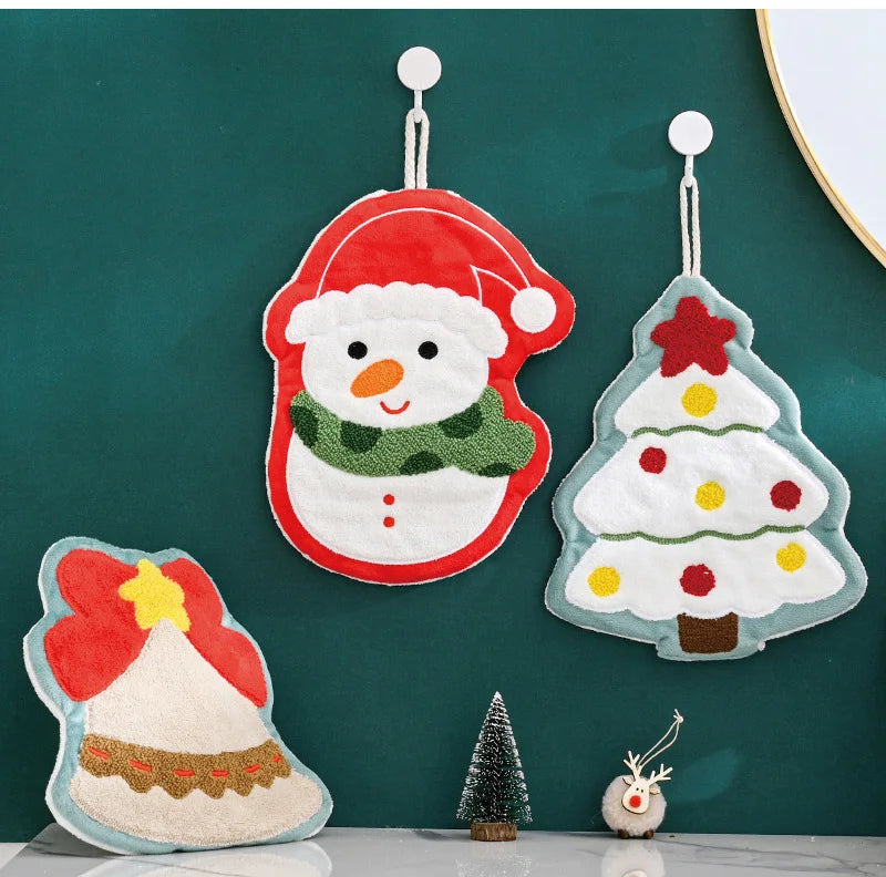 Christmas Hand Towel Creative Snowman Santa Claus Shape Handkerchief Towels Kitchen Bathroom Absorbent Hand Cloth Xmas Decor