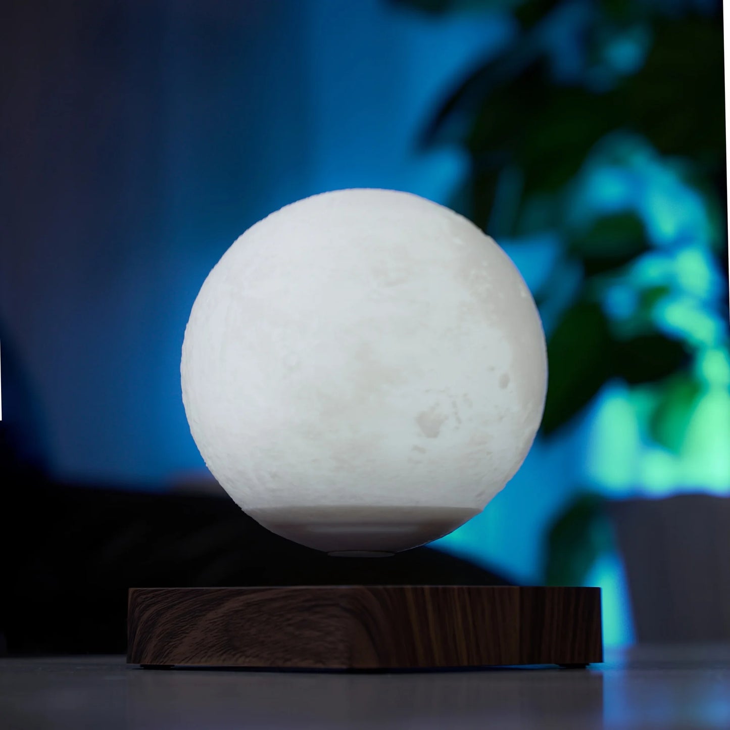 Levitating Moon Magnetic Floating Night Light, Creative Table 3D Printed LED Lamp with Wooden Base for Gift Office Bedroom Home