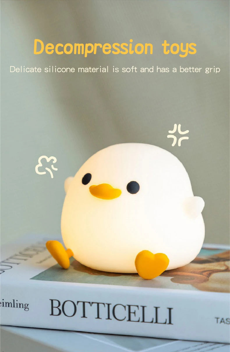 1pc Doudou Duck night light  Children's gift soft light eye care USB charging timing automatic clap silicone lamp