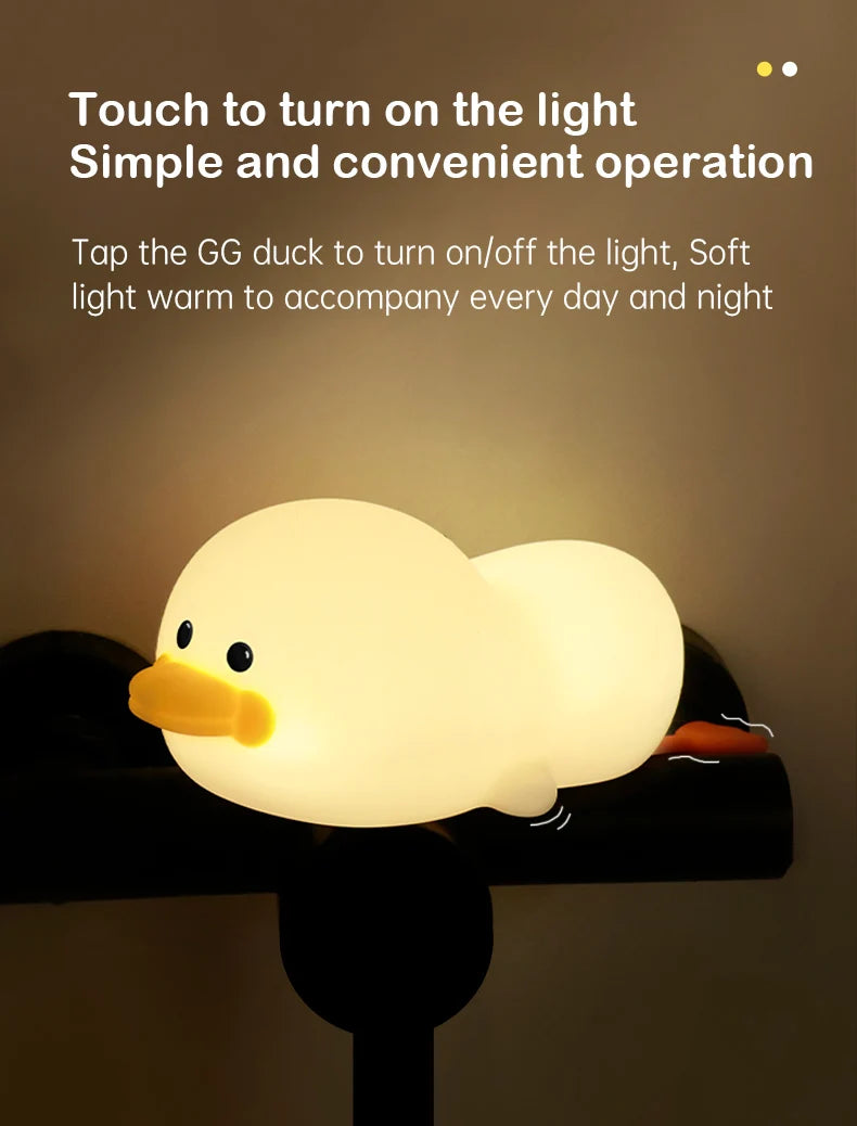 1pc Doudou Duck night light  Children's gift soft light eye care USB charging timing automatic clap silicone lamp