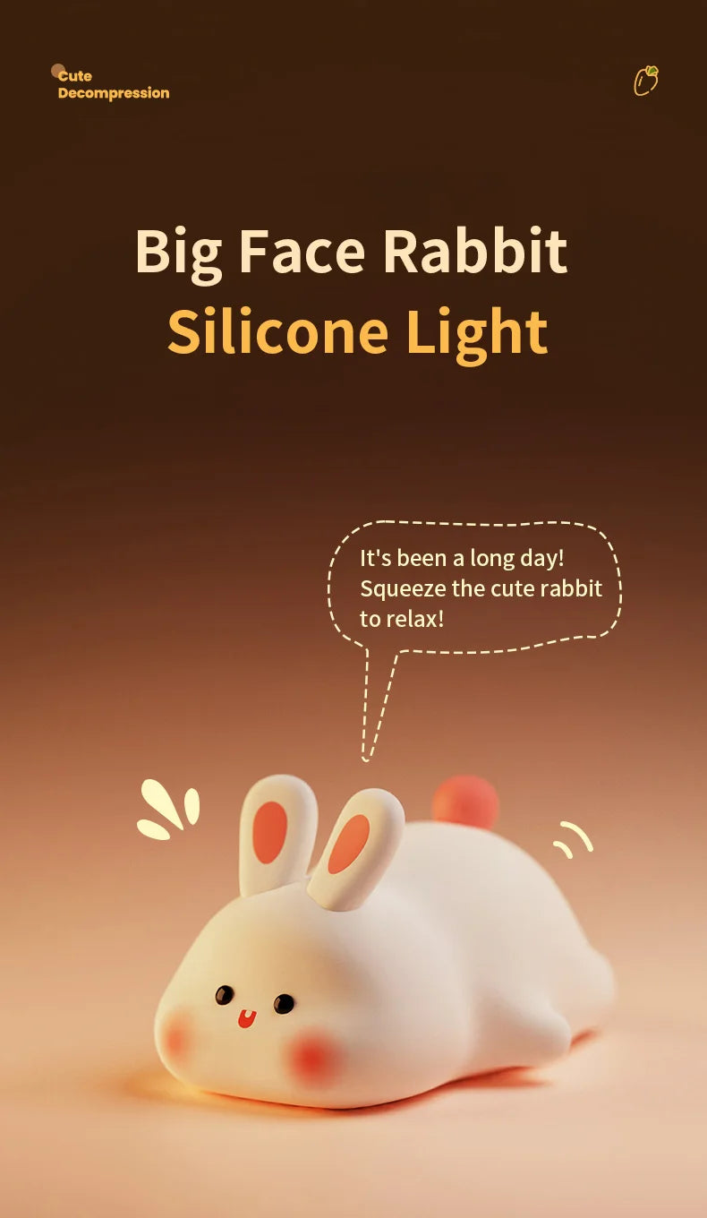 1pc Cute Rabbit-shaped USB Rechargeable Silicone Night Light for Bedroom - Eye Protection Sleep Bedside Lamp Desk Lighting