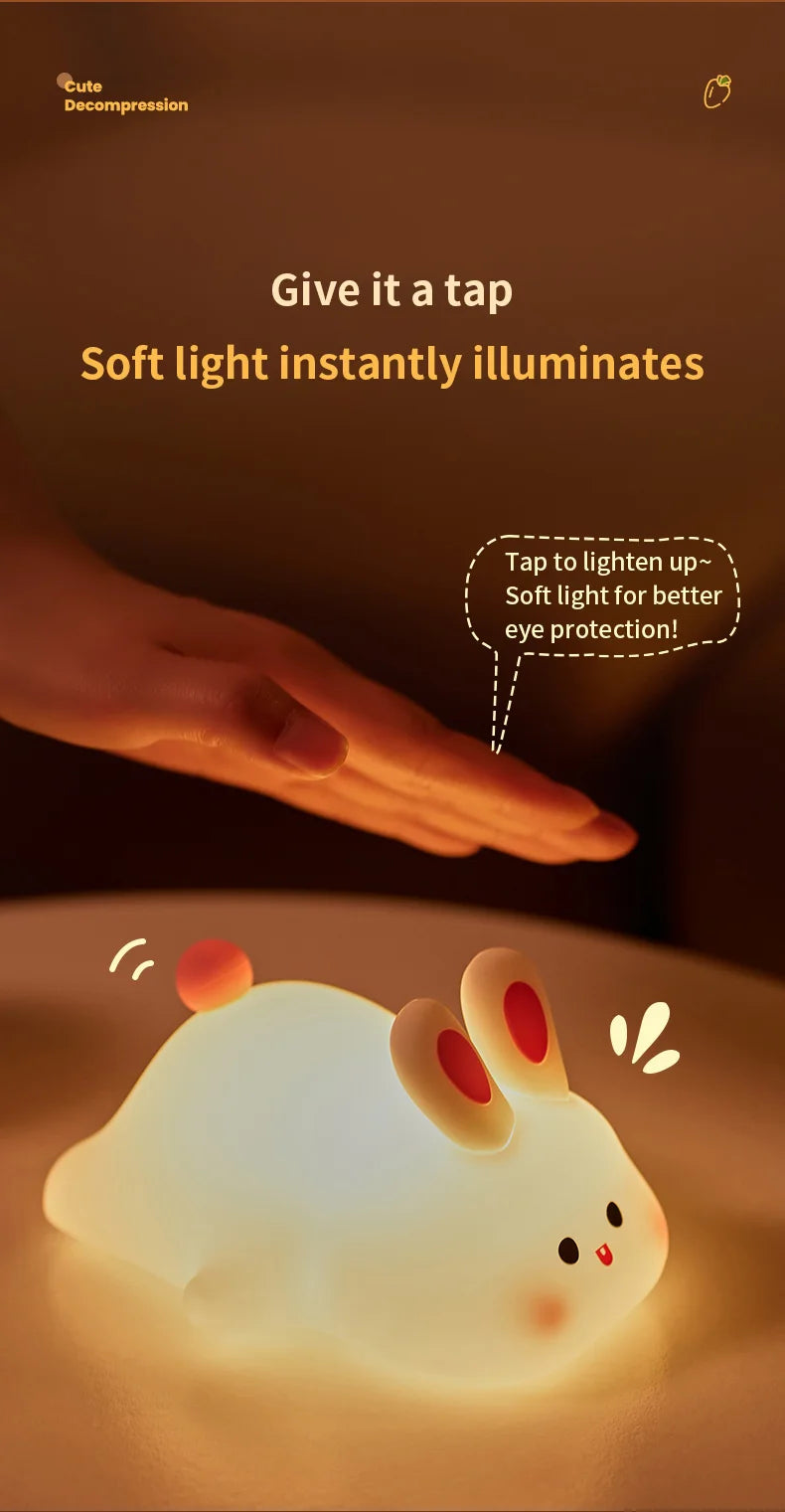 1pc Cute Rabbit-shaped USB Rechargeable Silicone Night Light for Bedroom - Eye Protection Sleep Bedside Lamp Desk Lighting