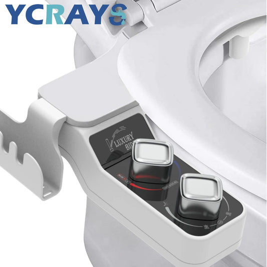 YCRAYS Bidet Toilet Seat Attachment Ultra-thin Non-Electric Dual Nozzles Lady Wash Hot Cold Mixer Water With Phone Holder Hook