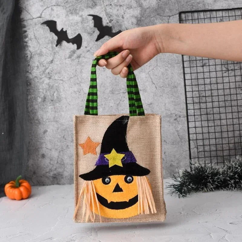 Halloween Gift Non Woven Tote Bag Black Hat Pumpkin Witch Horror Ghost Festival Party Trick or Treat Happy Halloween Day Decor