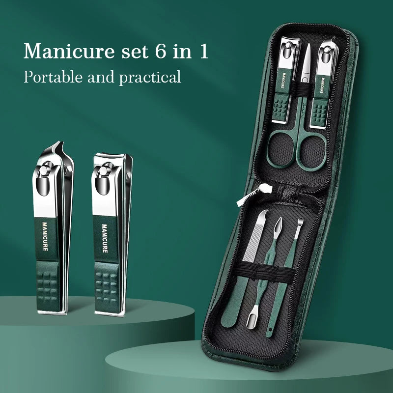 6 Pcs Portable Luxury Manicure Sets Pedicure Tools Bright Black Nail Clipper Set Personal Care Tools Eyebrow Scissors