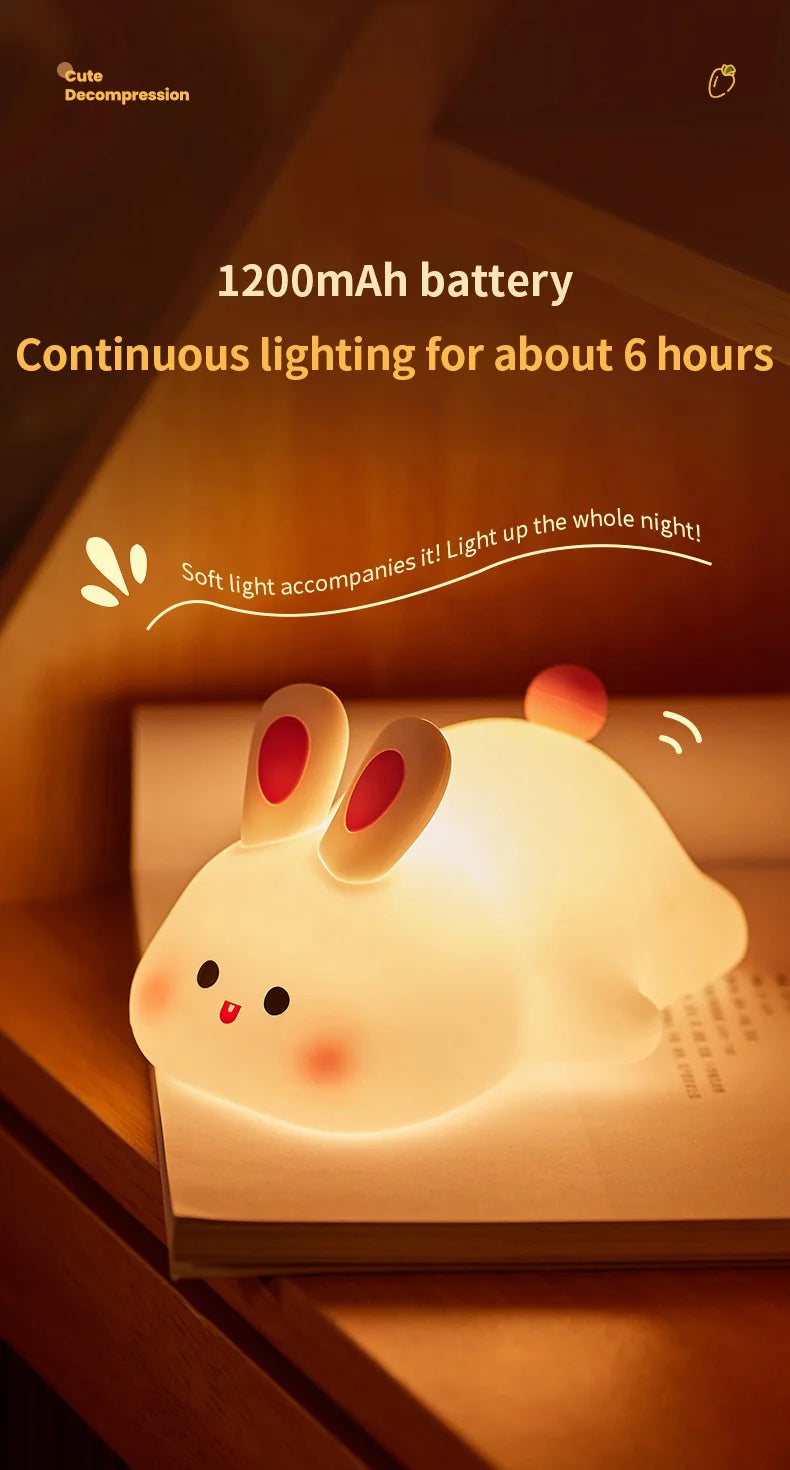 1pc Cute Rabbit-shaped USB Rechargeable Silicone Night Light for Bedroom - Eye Protection Sleep Bedside Lamp Desk Lighting