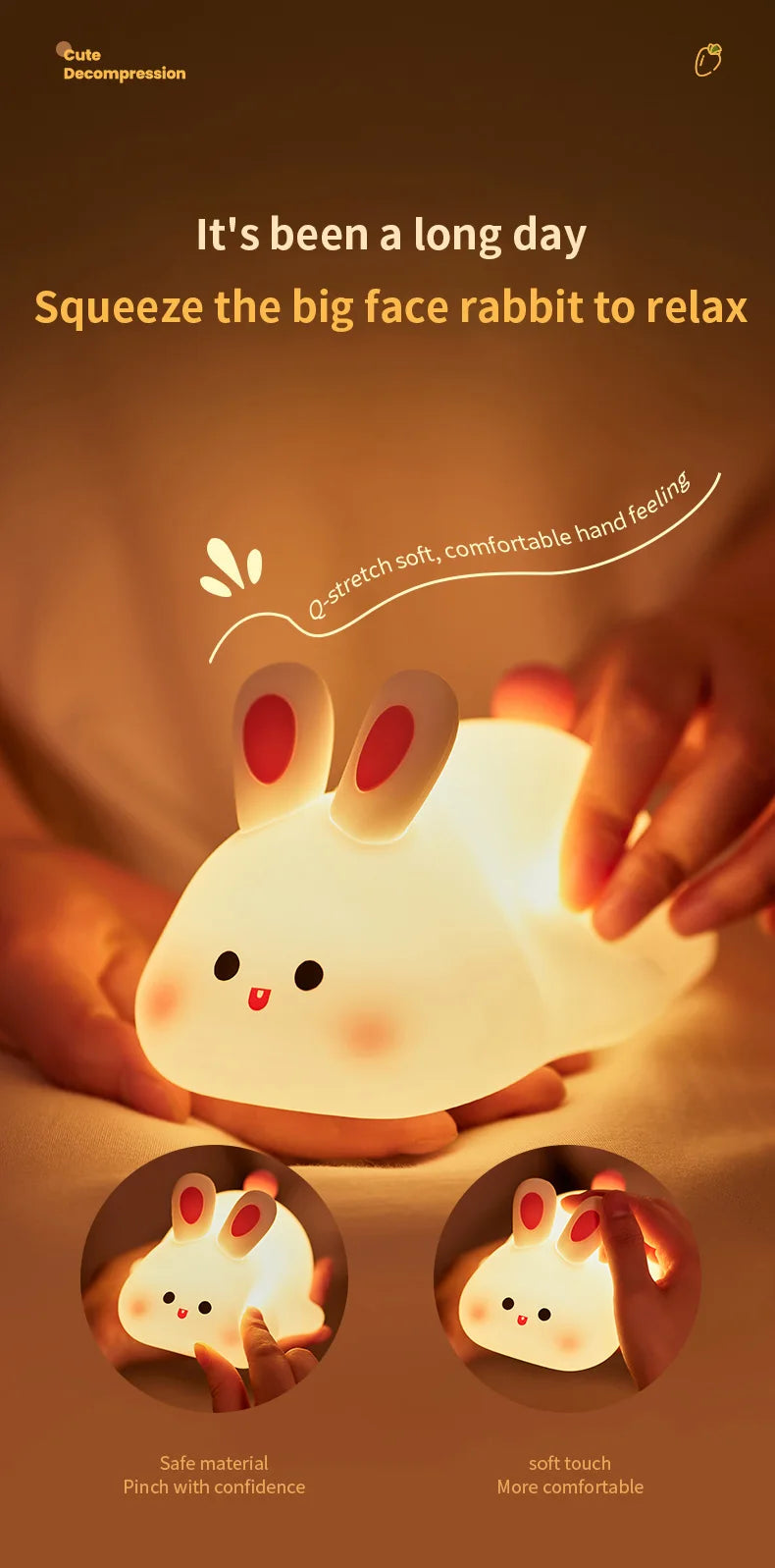 1pc Cute Rabbit-shaped USB Rechargeable Silicone Night Light for Bedroom - Eye Protection Sleep Bedside Lamp Desk Lighting