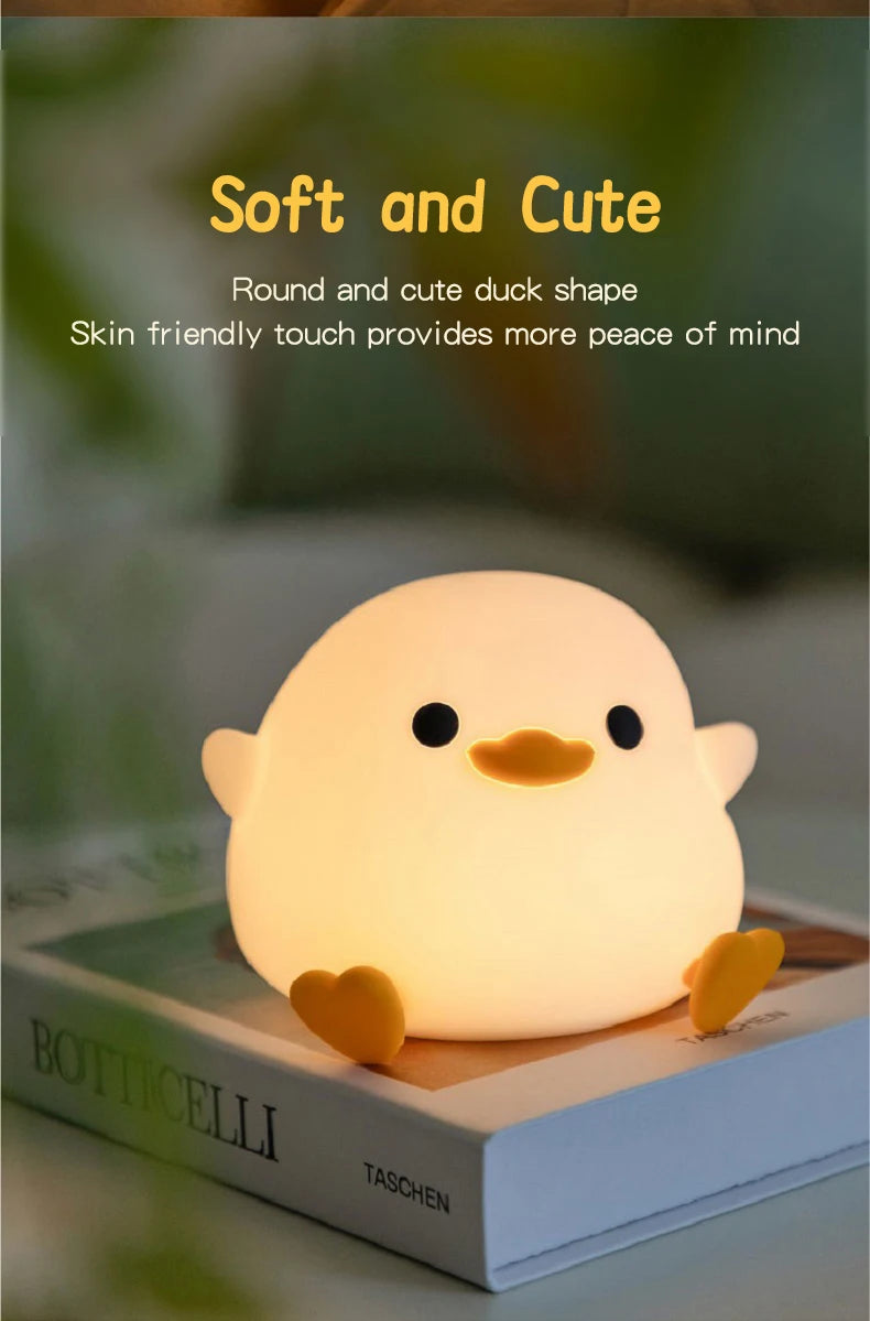 1pc Doudou Duck night light  Children's gift soft light eye care USB charging timing automatic clap silicone lamp