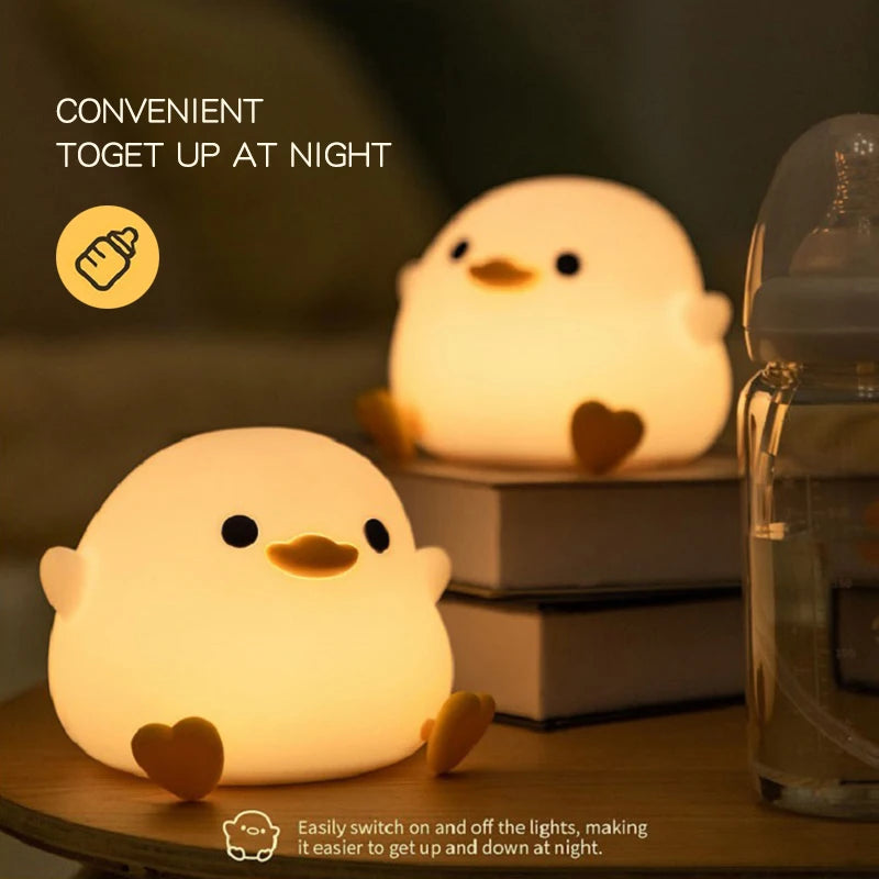 1pc Doudou Duck night light  Children's gift soft light eye care USB charging timing automatic clap silicone lamp