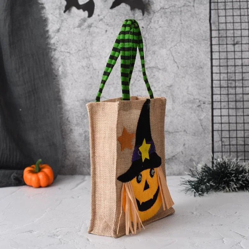 Halloween Gift Non Woven Tote Bag Black Hat Pumpkin Witch Horror Ghost Festival Party Trick or Treat Happy Halloween Day Decor