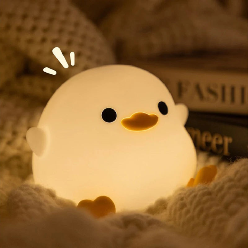 1pc Doudou Duck night light  Children's gift soft light eye care USB charging timing automatic clap silicone lamp