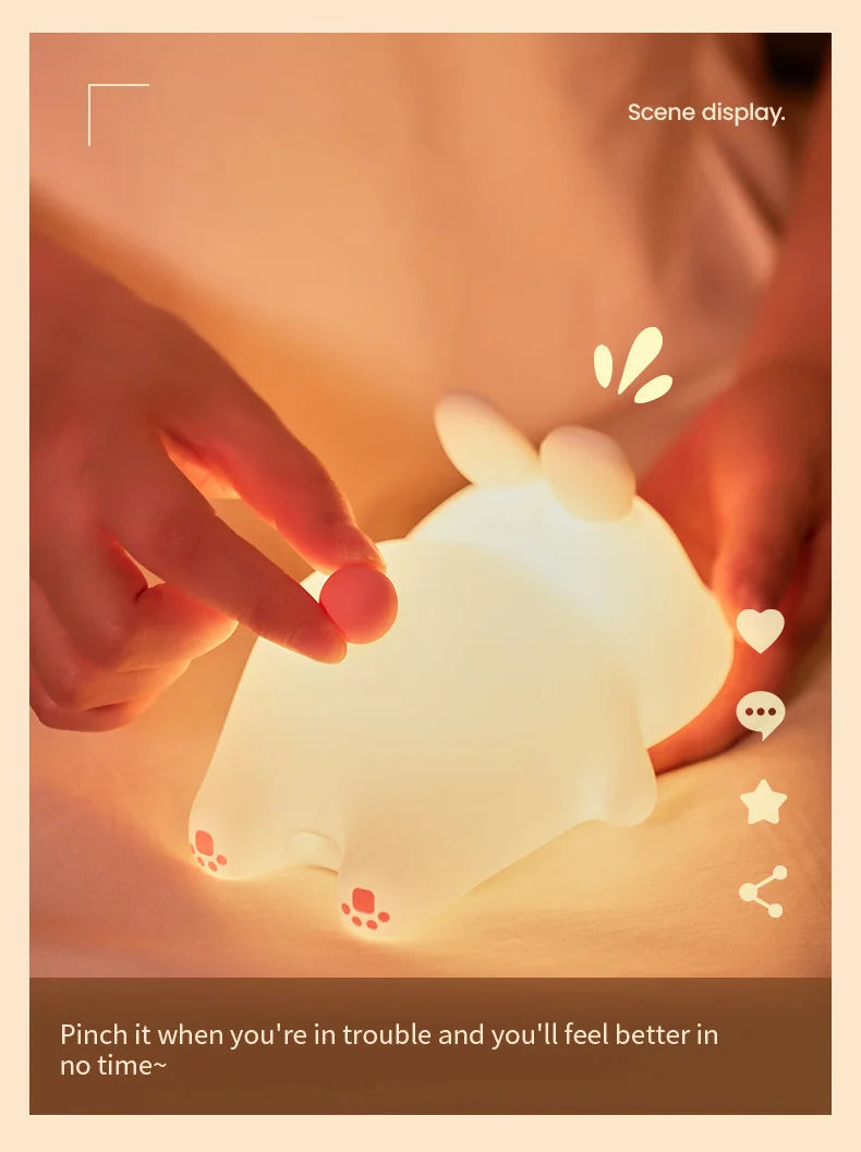 1pc Cute Rabbit-shaped USB Rechargeable Silicone Night Light for Bedroom - Eye Protection Sleep Bedside Lamp Desk Lighting