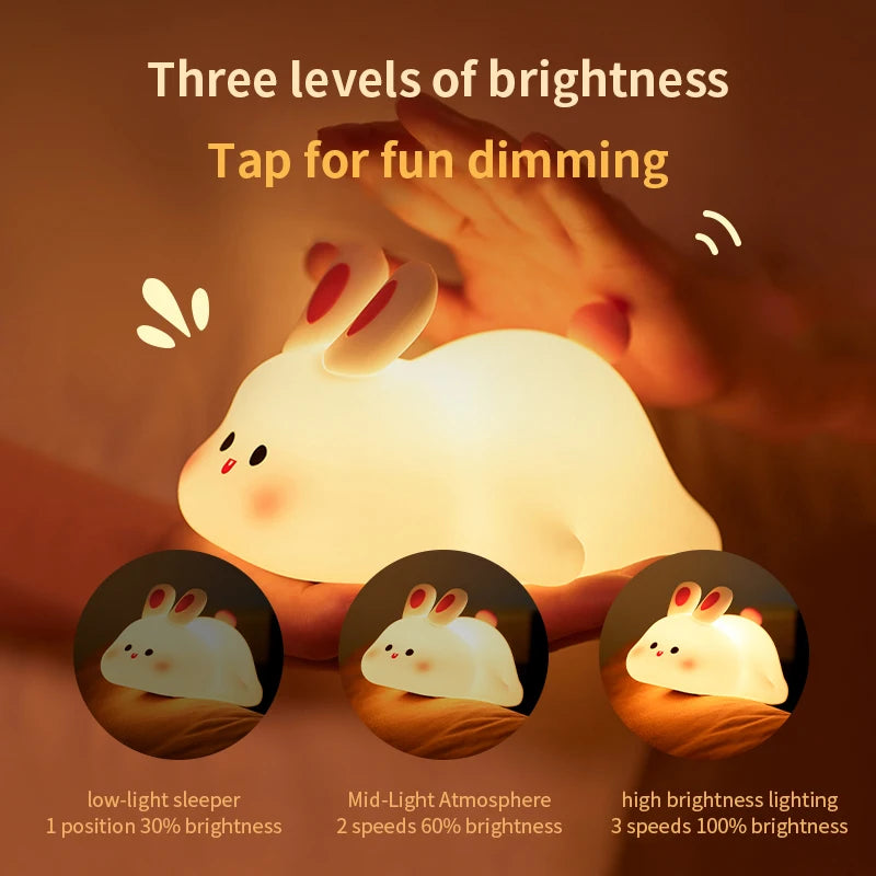 1pc Cute Rabbit-shaped USB Rechargeable Silicone Night Light for Bedroom - Eye Protection Sleep Bedside Lamp Desk Lighting