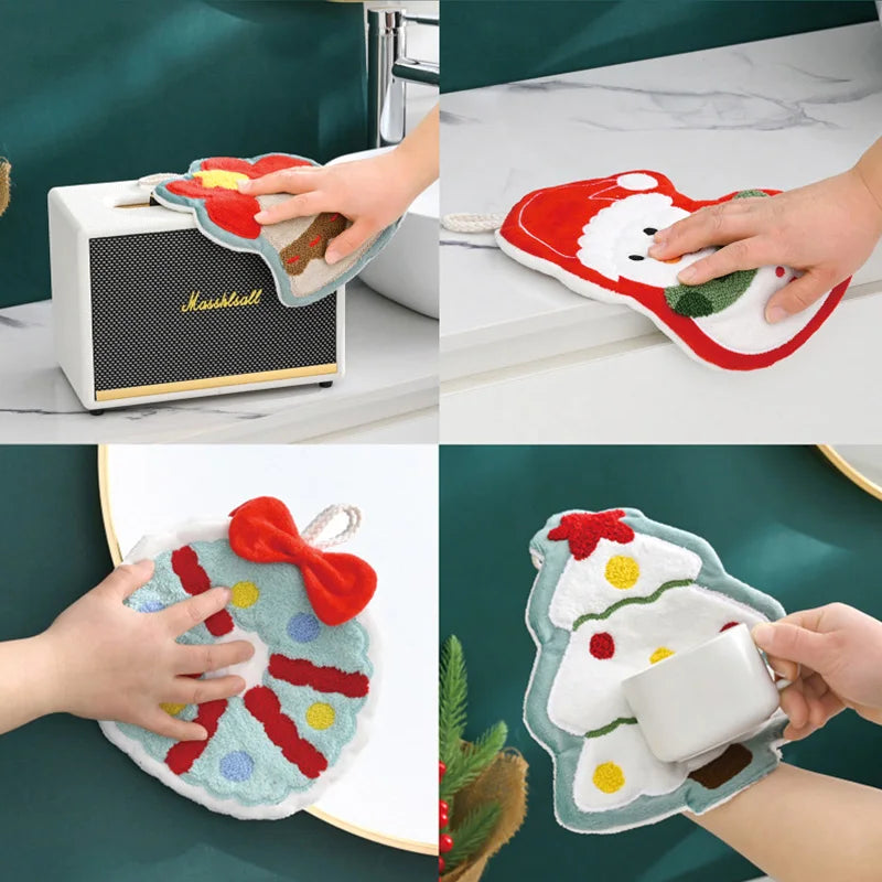 Christmas Hand Towel Creative Snowman Santa Claus Shape Handkerchief Towels Kitchen Bathroom Absorbent Hand Cloth Xmas Decor