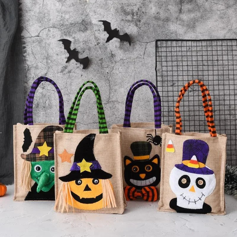 Halloween Gift Non Woven Tote Bag Black Hat Pumpkin Witch Horror Ghost Festival Party Trick or Treat Happy Halloween Day Decor