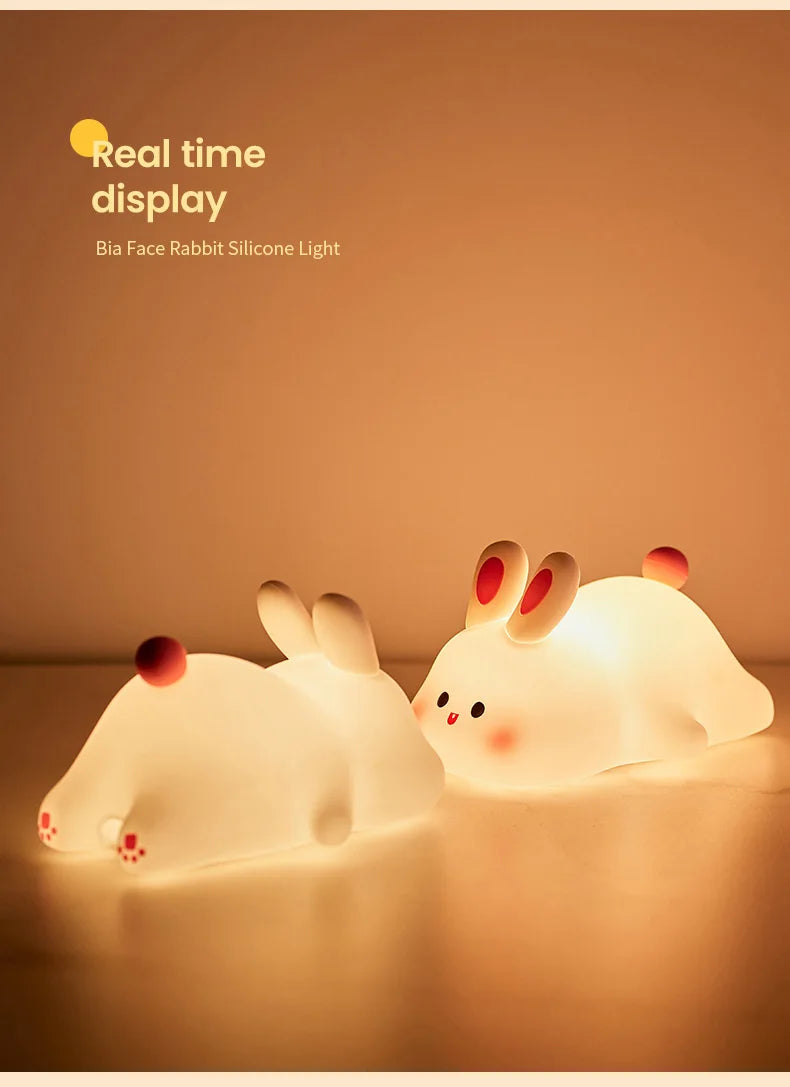 1pc Cute Rabbit-shaped USB Rechargeable Silicone Night Light for Bedroom - Eye Protection Sleep Bedside Lamp Desk Lighting