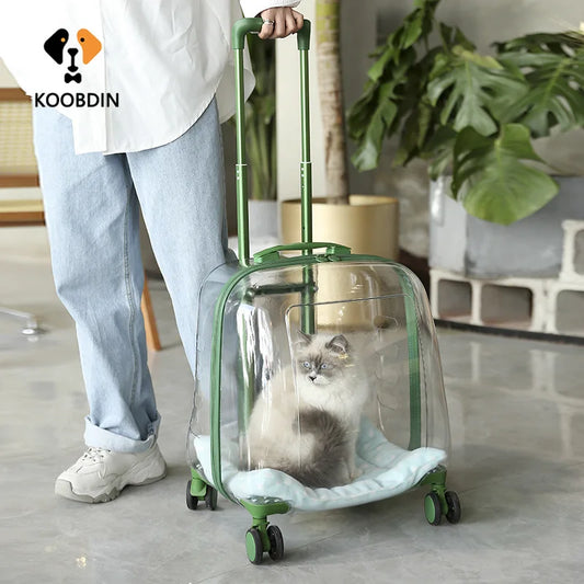 Transparent Cat Luggage Trolley Case Portable Backpack Large Transport Box Silent Wheel Dog Travel Bag Breathable Box