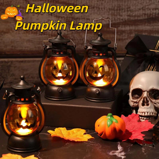 2024 Halloween Led Hanging Pumpkin Lantern Ghost Candle Light Retro Vintage Small Oil Lamp Party Home Decoration Horror Props