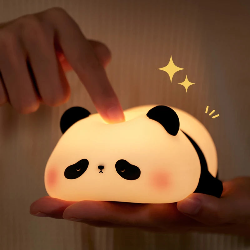 Panda LED Night Light Cute Silicone Night Light USB Rechargeable Touch Night Lamp Bedroom Timing Lamp Decoration Children's Gift