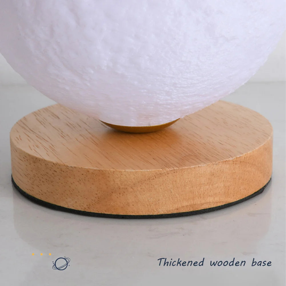 Levitating Moon Magnetic Floating Night Light, Creative Table 3D Printed LED Lamp with Wooden Base for Gift Office Bedroom Home