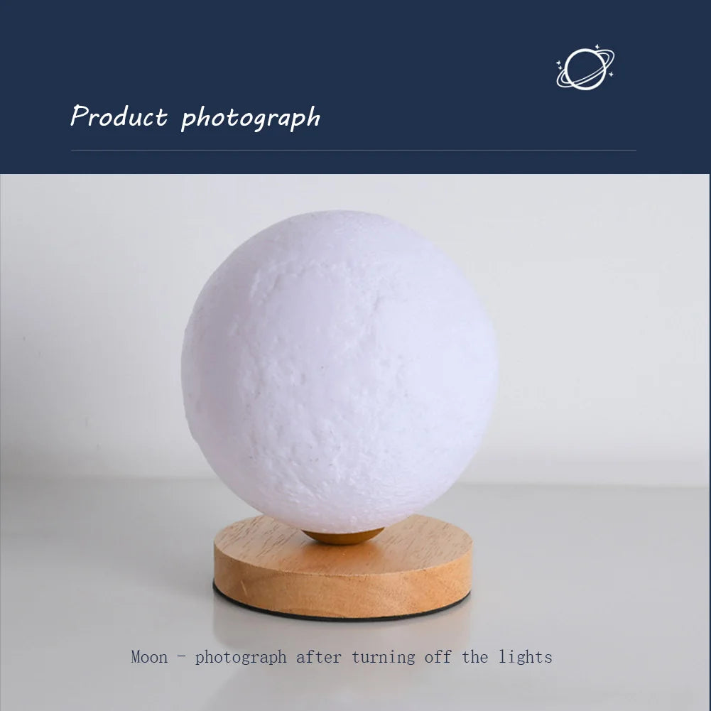 Levitating Moon Magnetic Floating Night Light, Creative Table 3D Printed LED Lamp with Wooden Base for Gift Office Bedroom Home