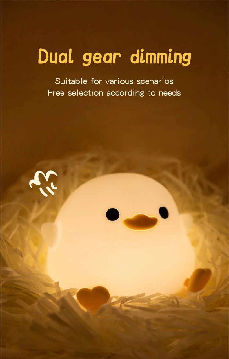 1pc Doudou Duck night light  Children's gift soft light eye care USB charging timing automatic clap silicone lamp