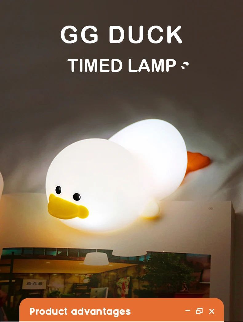 1pc Doudou Duck night light  Children's gift soft light eye care USB charging timing automatic clap silicone lamp